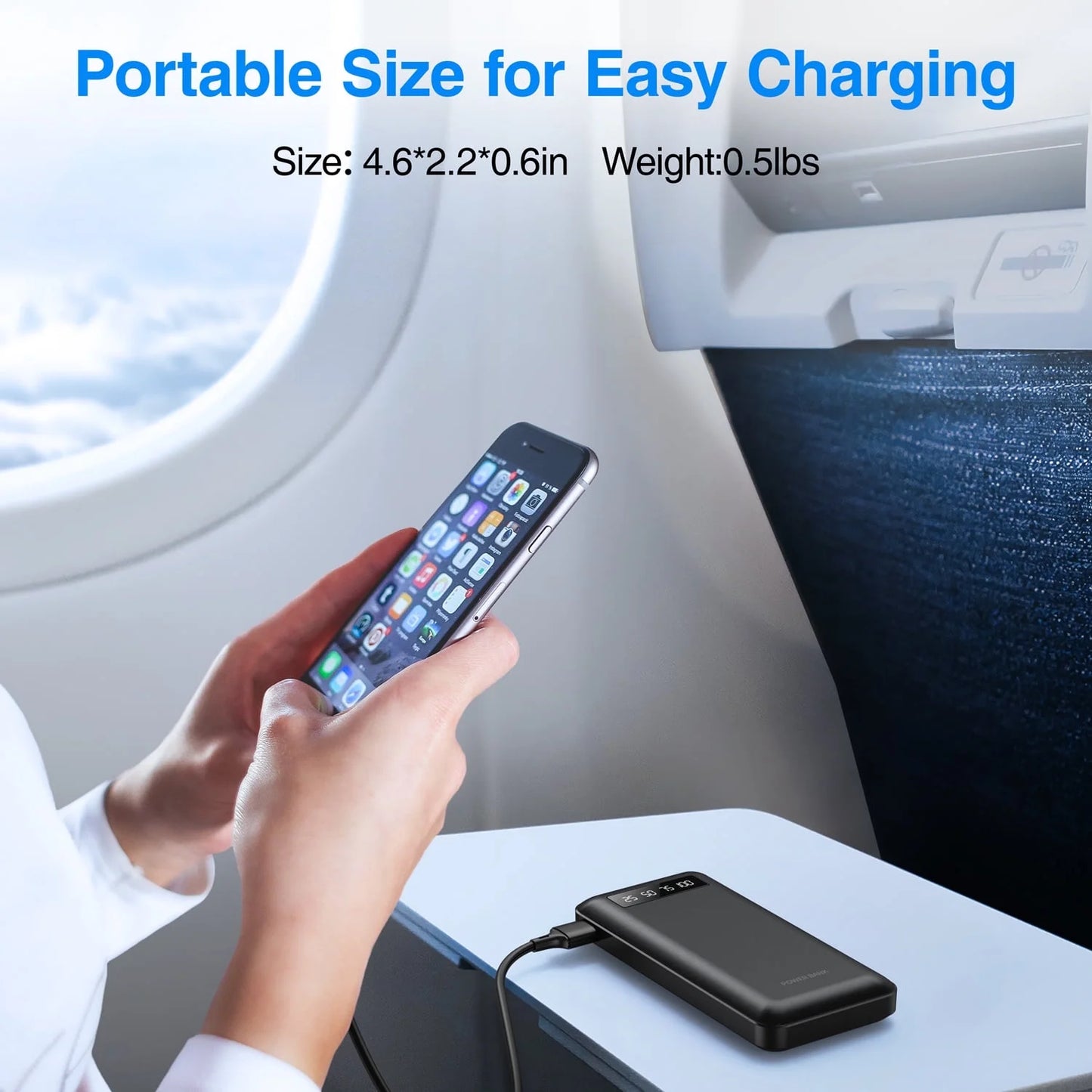 20000Mah Power Bank Portable Charger with Cables, USB Battery Pack for Iphone & Android Cell Phone